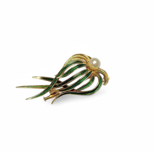 Broche Broche Posidonie en or jaune émaillé vert 58 Facettes REF25002-269
