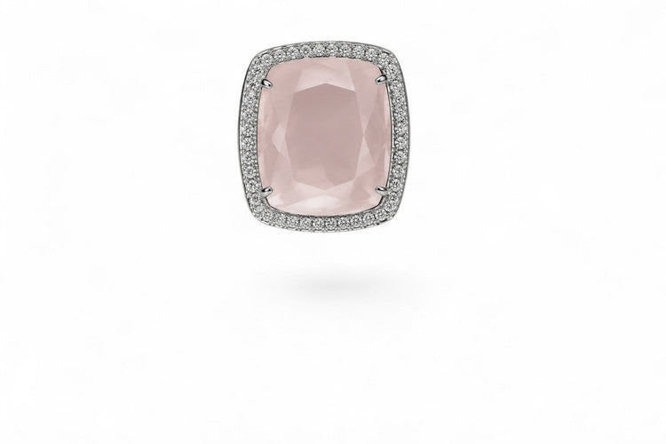 Bague 53 Rosalia Impériale - Bague en or blanc, quartz rose et diamants 58 Facettes fbr