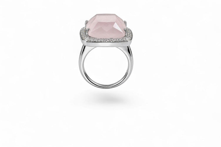 Bague 53 Rosalia Impériale - Bague en or blanc, quartz rose et diamants 58 Facettes fbr