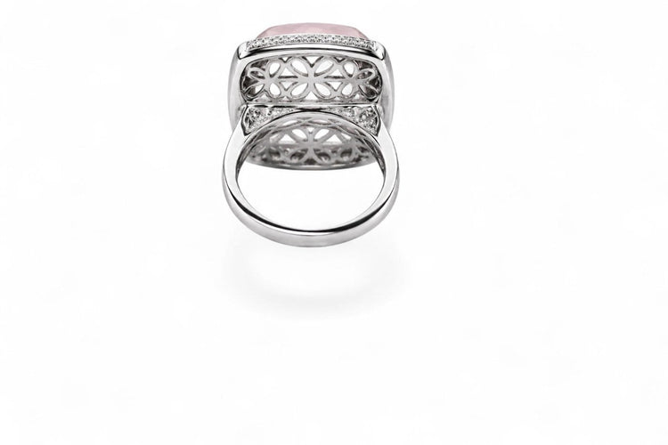 Bague 53 Rosalia Impériale - Bague en or blanc, quartz rose et diamants 58 Facettes fbr