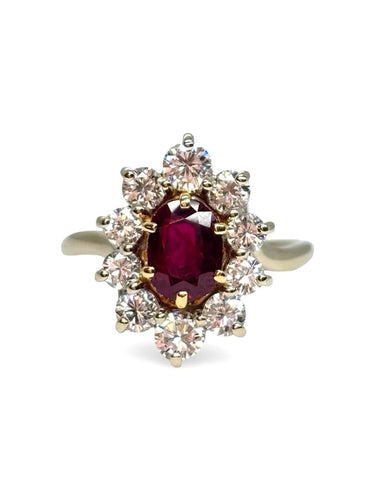 Bague 57 Bague marguerite en or blanc, rubis non chauffé et diamants 58 Facettes 1854