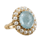 53.5 Bague vintage en or jaune 585 avec aigue-marine et perles 58 Facettes 1996