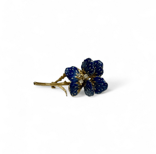 Broche Édouard Richards - Broche fleur bleue en or jaune 18K diamants 58 Facettes REF2501-268