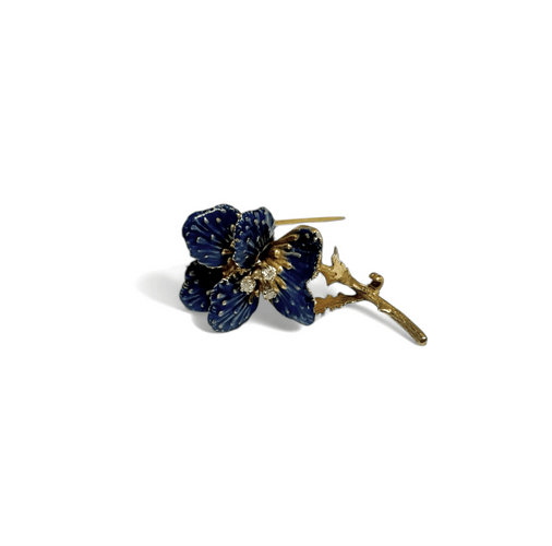 Broche Édouard Richards - Broche fleur bleue en or jaune 18K diamants 58 Facettes REF2501-268