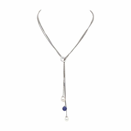 Collier Collier négligé en or blanc, perles et lapis-lazuli 58 Facettes 4870262CN