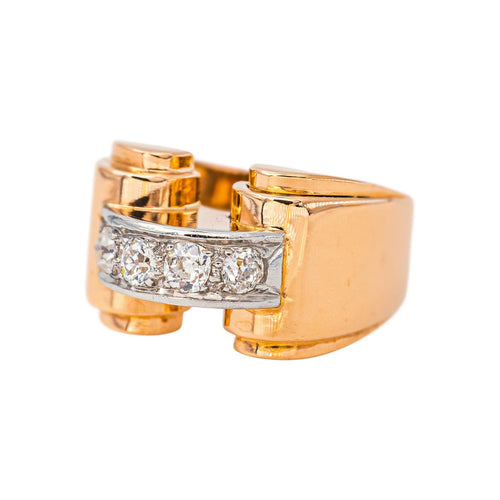 Bague 53 Tank - Bague en or rose, platine et diamants 58 Facettes 5709149CN
