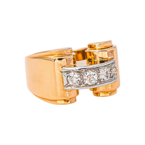 Bague 53 Tank - Bague en or rose, platine et diamants 58 Facettes 5709149CN
