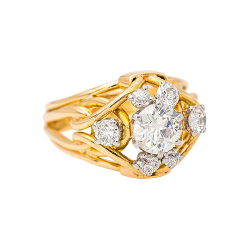 Bague 61 Bague rétro en or jaune et blanc et diamants 58 Facettes 5740042RV