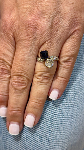 Bague 51 Toi et Moi - Bague ancienne en or 18 carats, saphir et diamants 58 Facettes Snc