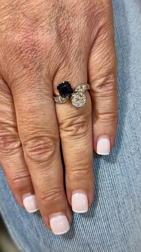 Bague 51 Toi et Moi - Bague ancienne en or 18 carats, saphir et diamants 58 Facettes Snc