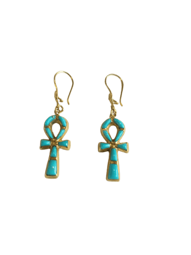 Boucles d'oreilles Boucles d'oreilles croix Ankh en or jaune et émail 58 Facettes 01373