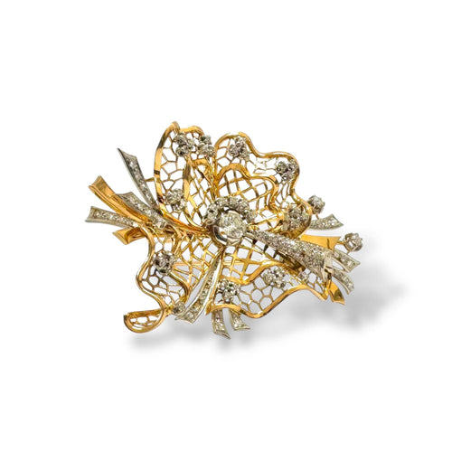 Broche Broche nœud dentelle en or jaune-rosé et platine, diamants 58 Facettes REF2539CF-306