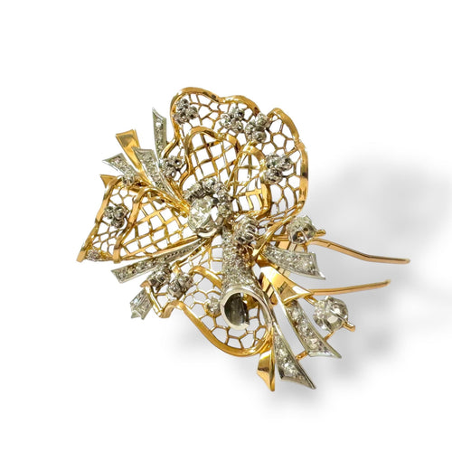 Broche Broche nœud dentelle en or jaune-rosé et platine, diamants 58 Facettes REF2539CF-306