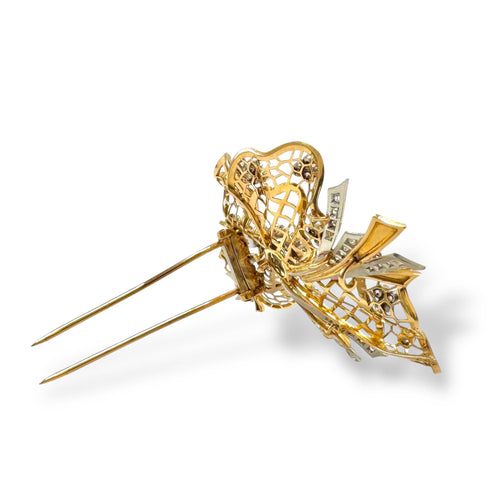 Broche Broche nœud dentelle en or jaune-rosé et platine, diamants 58 Facettes REF2539CF-306