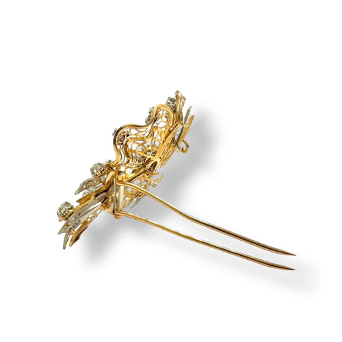 Broche Broche nœud dentelle en or jaune-rosé et platine, diamants 58 Facettes REF2539CF-306