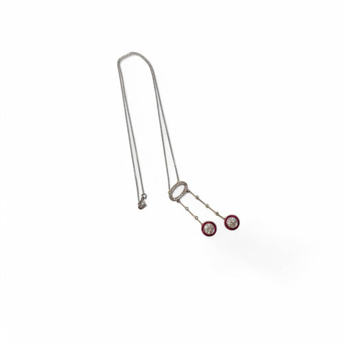 Collier Collier négligé - Collier en or gris et or jaune 18K, diamants et rubis 58 Facettes REF24087-250
