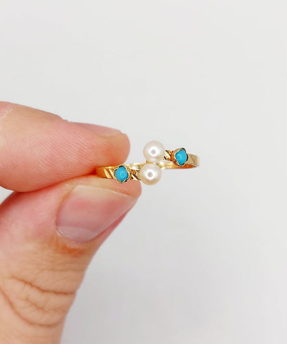 Bague 55 Bague Art nouveau en or 18k, perle et turquoises 58 Facettes A07368
