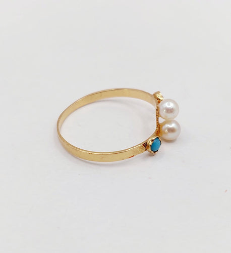 Bague 55 Bague Art nouveau en or 18k, perle et turquoises 58 Facettes A07368
