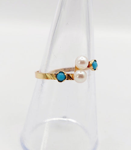 Bague 55 Bague Art nouveau en or 18k, perle et turquoises 58 Facettes A07368