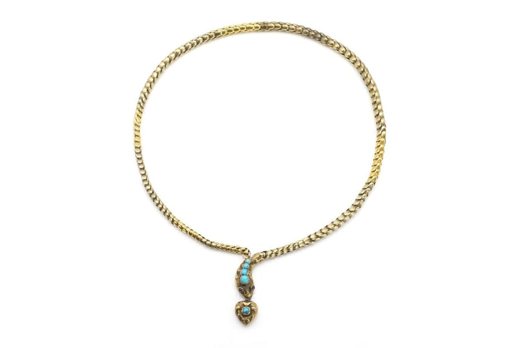 Collier Collier victorien en or jaune, turquoises et grenats 58 Facettes 11623