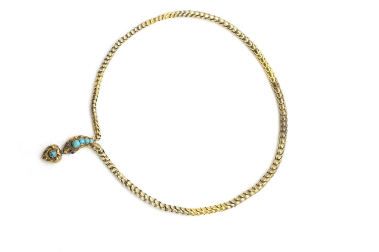 Collier Collier victorien en or jaune, turquoises et grenats 58 Facettes 11623