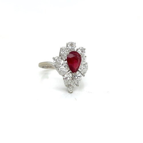 Bague 50 Bague vintage en or blanc, rubis non chauffé et diamants 58 Facettes Bague -0033