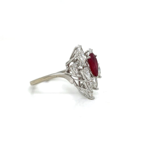 Bague 50 Bague vintage en or blanc, rubis non chauffé et diamants 58 Facettes Bague -0033