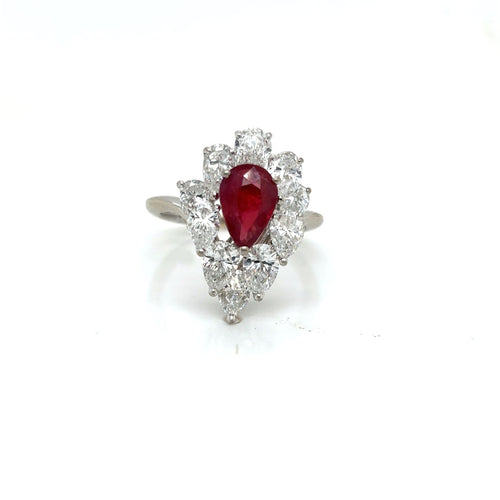 Bague 50 Bague vintage en or blanc, rubis non chauffé et diamants 58 Facettes Bague -0033