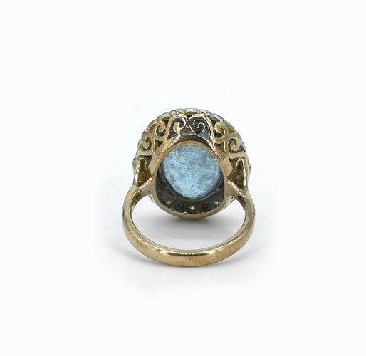 Bague 50 Bague entourage en or jaune 18 carats, aigue-marine et diamants 58 Facettes Bague 131-1
