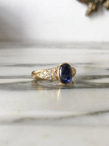 Bague 57.5 Bague en or jaune 18K, saphir et diamants 58 Facettes 276