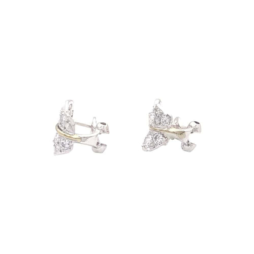 Boucles d'oreilles Boucles d'oreilles feuilles en or jaune et blanc avec diamants 58 Facettes 35765