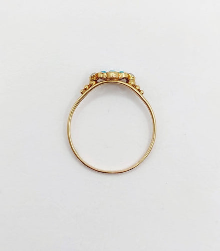 Bague 59 Bague marguerite antique en or 18k, turquoises et perles 58 Facettes A07504