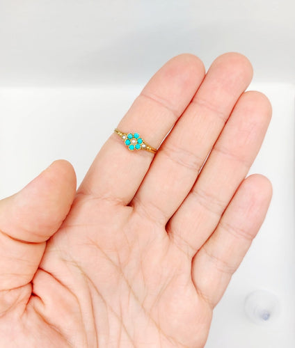 Bague 59 Bague marguerite antique en or 18k, turquoises et perles 58 Facettes A07504