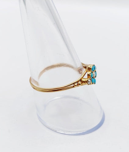 Bague 59 Bague marguerite antique en or 18k, turquoises et perles 58 Facettes A07504