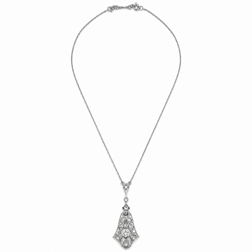 Collier Art déco - Collier pendentif en or blanc et diamants 58 Facettes 1.0001488/2