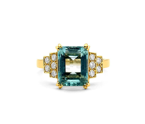 Parure - Bague et pendentif en or jaune, aigues-marines et diamants 58 Facettes Onc