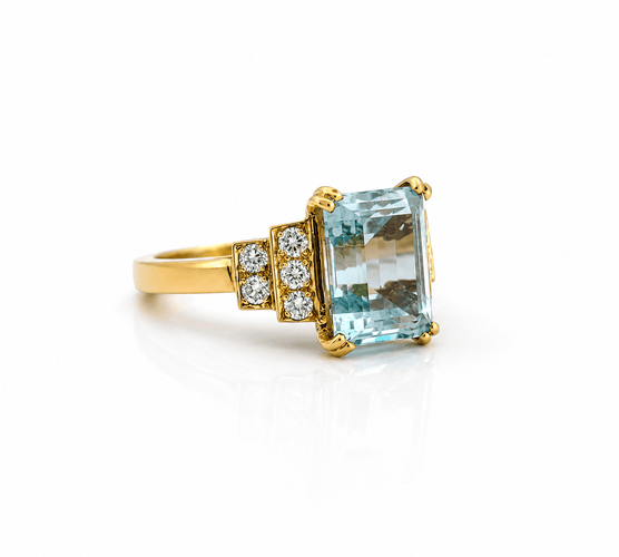 Parure - Bague et pendentif en or jaune, aigues-marines et diamants 58 Facettes Onc