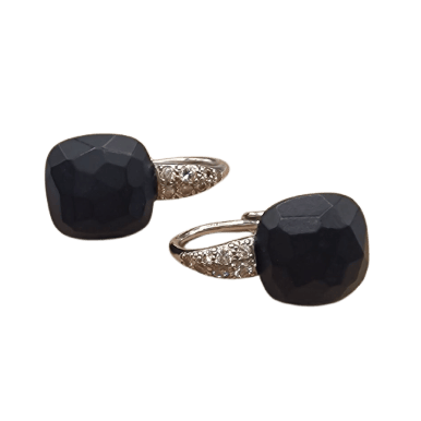 Boucles d'oreilles Pomellato Capri - Boucles d'oreilles en or blanc, onyx et diamants 58 Facettes CV-070
