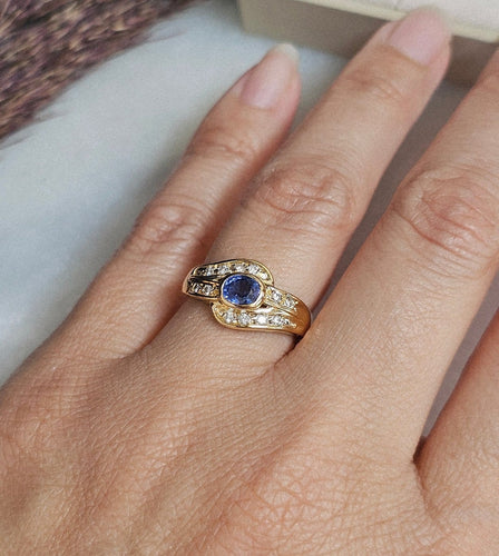 Bague 51 Bague en or jaune avec saphir et diamants 58 Facettes 741