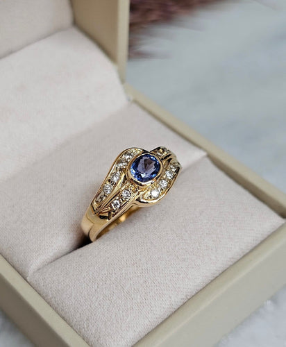 Bague 51 Bague en or jaune avec saphir et diamants 58 Facettes 741