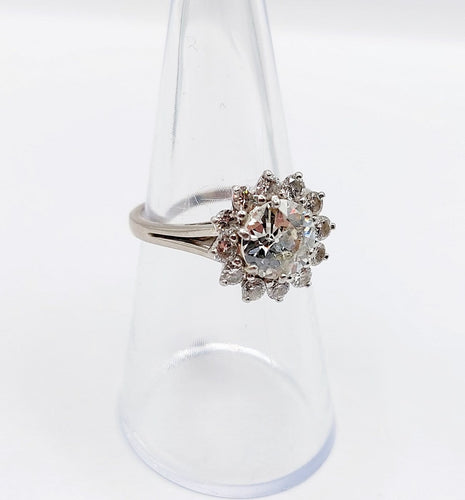 Bague 52 Bague marguerite Art déco en or blanc 18k et platine avec diamants 58 Facettes A07525
