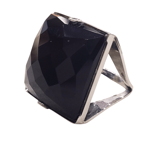 Bague en or blanc 18 ct et onyx 58 Facettes T13