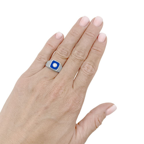 Bague 52 Bague en or blanc, émail bleu et diamant 58 Facettes 35753