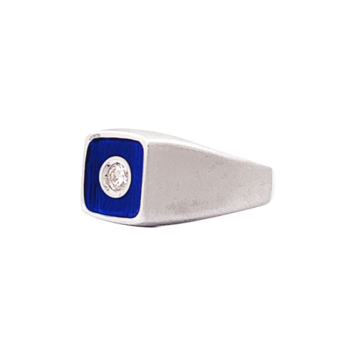 Bague 52 Bague en or blanc, émail bleu et diamant 58 Facettes 35753
