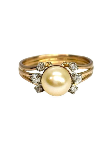 Bague 53 Bague ancienne en or jaune 18K, perle et diamants 58 Facettes 2025