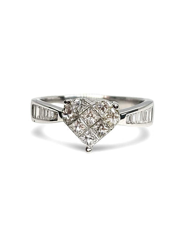 Bague 53 Solitaire cœur - Bague en or blanc 18K et diamants 0,79 ct 58 Facettes 2039