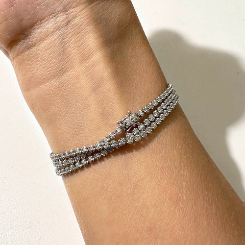 Bracelet Disco - Bracelet tennis triple en or blanc et diamants 58 Facettes GBT1018WG-1