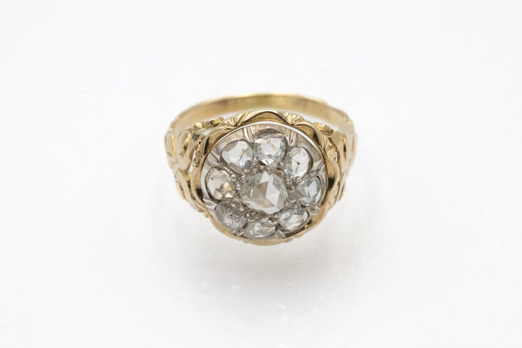 Bague 59 Bague ancienne en or jaune et argent avec diamants taille rose 58 Facettes 12396