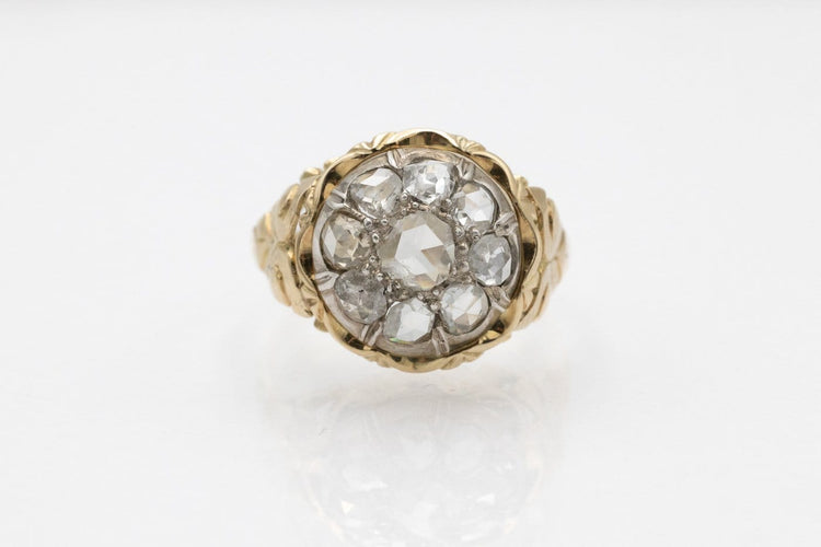 Bague 59 Bague ancienne en or jaune et argent avec diamants taille rose 58 Facettes 12396