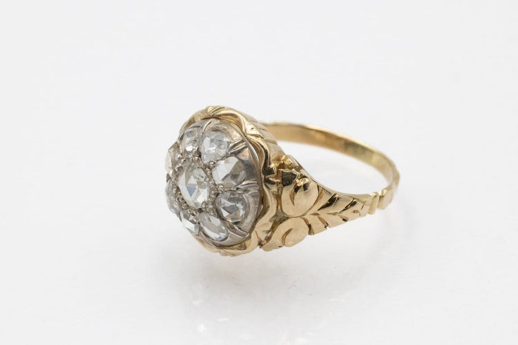 Bague 59 Bague ancienne en or jaune et argent avec diamants taille rose 58 Facettes 12396